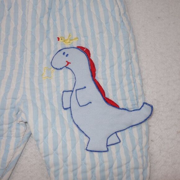 Vintage Tiny Tots Original Blue Stripe Dinosaur Made In USA Overalls 6-9 Months - Picture 2 of 6